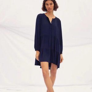 Aritzia Wilfred Navy Blue Long Sleeve Babydoll Mini Barossa Dress